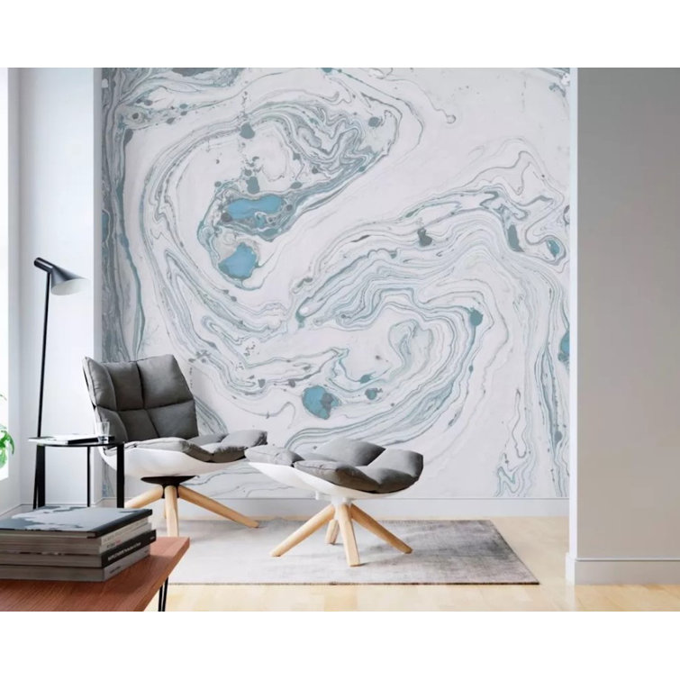 Everly Quinn Lemoore Peel And Stick Marbling Blue Brush Removable